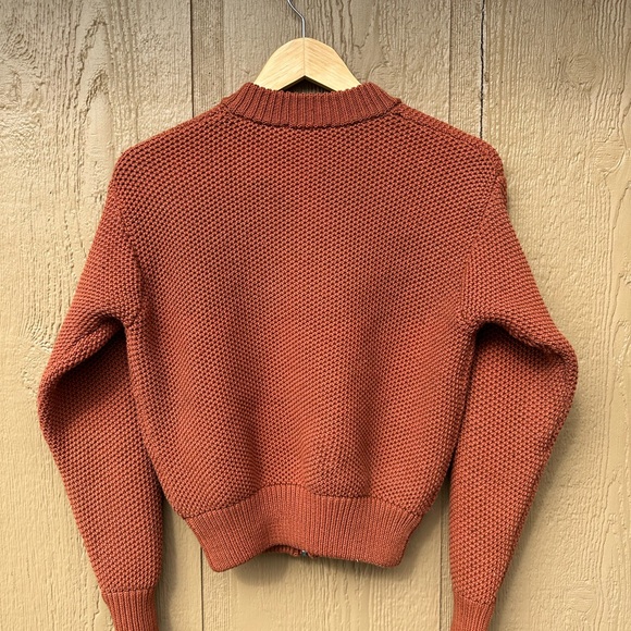 Cropped Rust Orange Knit Zip-Up Sweater - Picture 6 of 7